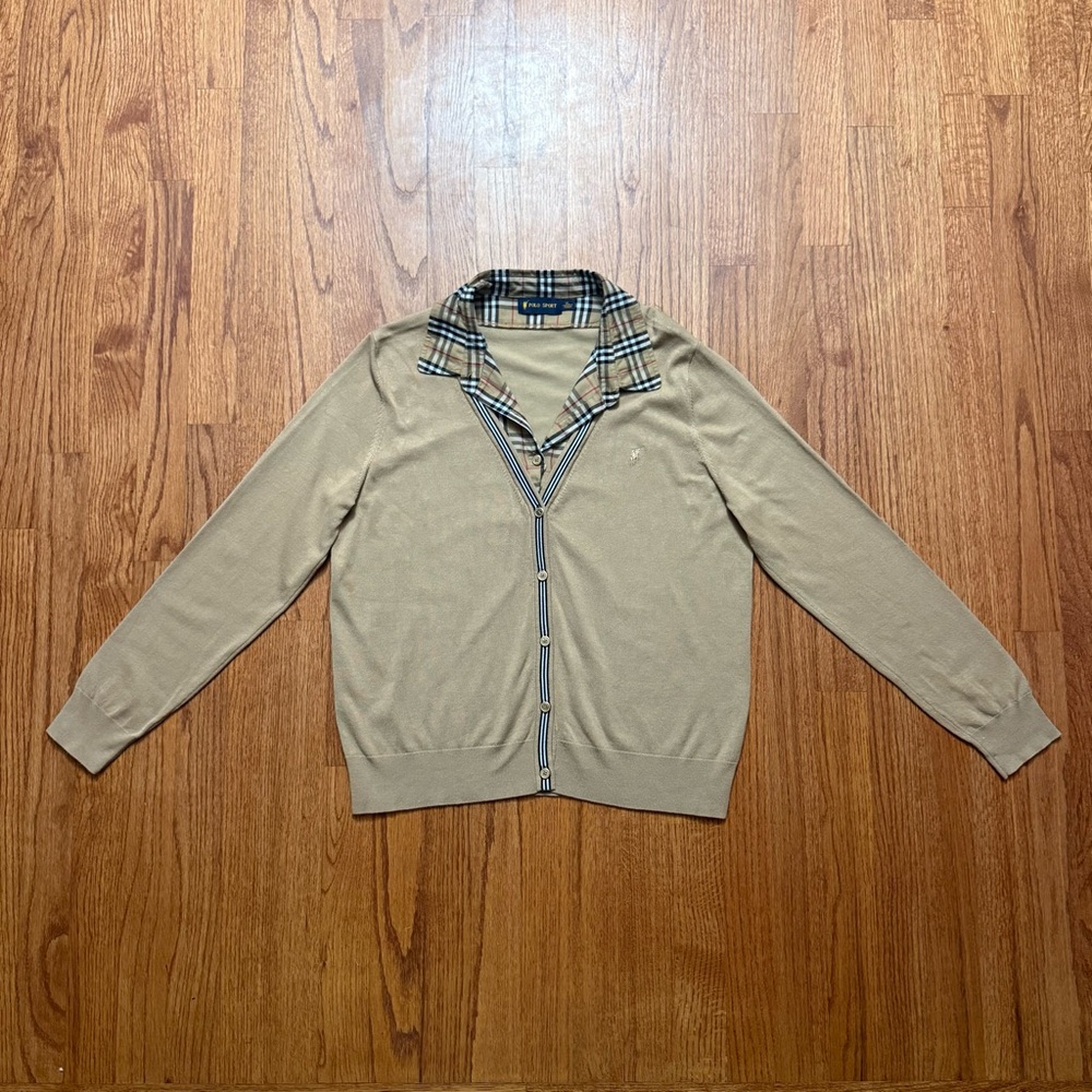 Polo Sport beige sweater with nova check collar size XL